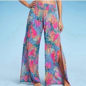 Kona Sol Tropical Print Side slit Beach cover up pants Size Medium